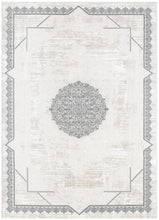 Amalfi Oriental Border Medallion Cream Grey Rug - AMAL07