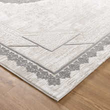 Amalfi Oriental Border Medallion Cream Grey Rug - AMAL07