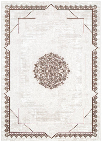 Amalfi Oriental Border Medallion Cream Brown Rug - AMAL08